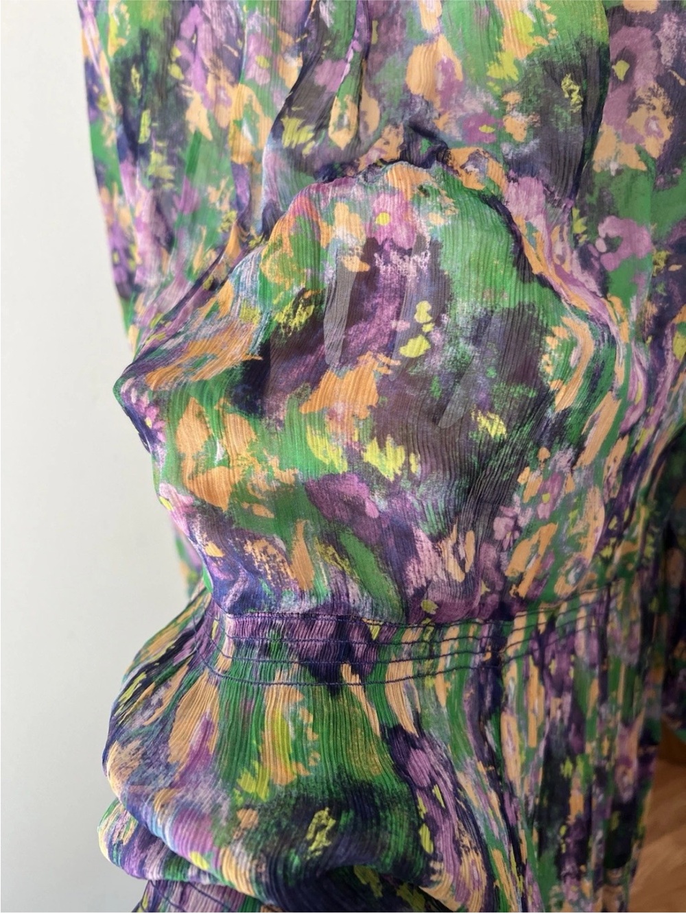 Anthropologie Marais Green and Purple Floral Tiered Maxi Dress size XL - Picture 5 of 15